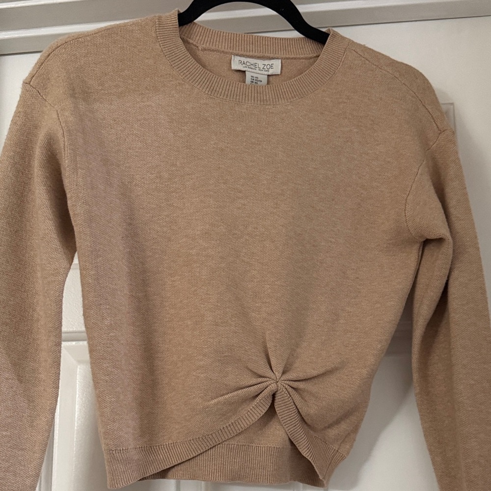 NWT Rachel Zoe Beige Twist-Front crop Sweater